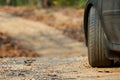 Car parking on the Dirt road /mountain road/country road in Forest. Royalty Free Stock Photo