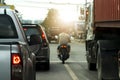 Back side of car stop in junction by light control. Royalty Free Stock Photo