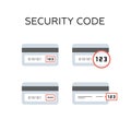 Back side of the credit card with CVV security code. icon set.