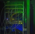 Back side Data center colored LED lighting. Royalty Free Stock Photo