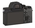 Back side of full frame mirrorless interchangeable-lens digital camera, body. 3D rendering