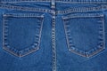 Back side jeans textured pockets background. Blue denim pattern top view and copy space. Template blank backdrop. Fashion cloth Royalty Free Stock Photo