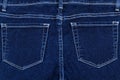 Back side jeans textured pockets background. Blue denim pattern top view and copy space. Template blank backdrop. Fashion cloth Royalty Free Stock Photo