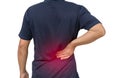 Back side of man suffering from backache isolated on white background background Royalty Free Stock Photo