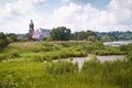 Back side panorama of Monastery of Benedictine Sisters, Roman Catholic Christian convent with river Riv