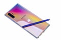 Back side of Samsung Note 10 and stylus Royalty Free Stock Photo