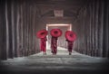 Back side of three Buddhist novice are walking in pagoda Royalty Free Stock Photo