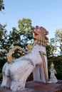 Back side of the white lion statue in the traditional northern Thai style