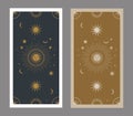 Back of Tarot card decorated with stars, sun and moon. Esoteric background