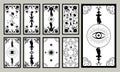 Back of Tarot card or playing card with floral ornamental elements and esoteric symbols. Victorian vintage style