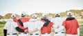 Back, teamwork and solidarity with a baseball group of people standing outdoor on a field for a game. Teamwork, support Royalty Free Stock Photo