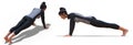 Back three-quarters and Left Profile Poses of a Woman with Sport Outfit in Yoga Plank Pose
