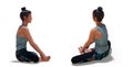 Back three-quarters and Right Profile Poses of a Woman in Yoga Bound Angle Pose