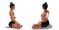 Back three-quarters and Right Profile Poses of a Woman in Yoga Easy Pose