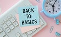 BACK TO BASICS text in office notebook with keyboard, magnifier and glasses Royalty Free Stock Photo