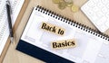 BACK TO BASICS word written on wooden block on planner with coins, clipboard and calculator Royalty Free Stock Photo