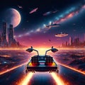 The future Delorean flying space Generative ai for illustrations