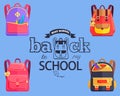 Back to My School Cartoon Style Sticker with Bags Royalty Free Stock Photo