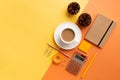 Back to office concept with supplies and coffee Royalty Free Stock Photo