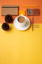 Back to office concept with supplies and coffee Royalty Free Stock Photo