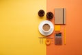 Back to office concept with supplies and coffee Royalty Free Stock Photo