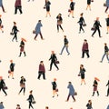 Seamless pattern with people going to work.