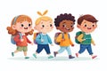 Back to School Adorable Elementary and Middle School Students in a Minimalist Flat Design Ready for Learning Royalty Free Stock Photo
