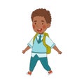 Back to School with African American Boy in Blue Uniform with Backpack Walking Vector Illustration