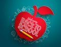 Back to school apple vector banner. Back to school text in red paper cut apple