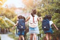 Asian pupil kids with backpack going to school Royalty Free Stock Photo