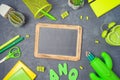 Back to school background with chalkboard and school supplies on blackboard Royalty Free Stock Photo