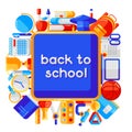 Back to school background with education icons.