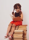 Back to school background with kid. Concept of education and reading. Industrious child. Space for advertisement text.