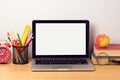 Back to school background with laptop computer and books. Modern workplace Royalty Free Stock Photo