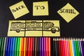 Back to school background with a lot of colorful felt-tip pens and colorful pencils, titles `Back to school` Royalty Free Stock Photo