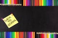 Back to school background with a lot of colorful felt-tip pens and colorful pencils, titles Back to school on the yellow Royalty Free Stock Photo