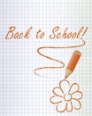 Back to school background with a orange pencil and flower, vector