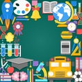 Back to school background . Paper cut cartoon education supplies set in trendy craft style. Modern origami teaching and Royalty Free Stock Photo