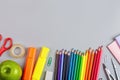 Back To School Background With Place For Text. Collection Of School Supplies In A Bright Flat Style. Educational Concept. Copy