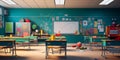 back to school background, showcasing a classroom setting with desks, chalkboards, and students engaged in learning Royalty Free Stock Photo