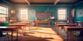 back to school background, showcasing a classroom setting with desks, chalkboards, and students engaged in learning Royalty Free Stock Photo