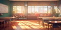 back to school background, showcasing a classroom setting with desks, chalkboards, and students engaged in learning Royalty Free Stock Photo