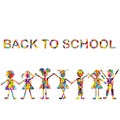 Back to school background with stylized patterned kids