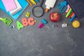 Back to school background with school supplies on blackboard Royalty Free Stock Photo