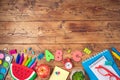 Back to school background with school supplies on blackboard. Top view from above Royalty Free Stock Photo