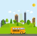 Back to School Background with Yellow Bus Vector Illustration Royalty Free Stock Photo