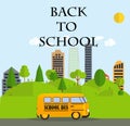 Back to School Background with Yellow Bus Vector Illustration Royalty Free Stock Photo