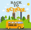Back to School Background with Yellow Bus Vector Illustration Royalty Free Stock Photo