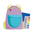 Back to school, backpack color palette and notebook elementary education cartoon