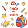 Back to School Backpack Illustration Yellow Red Blue Pencils Stars Royalty Free Stock Photo